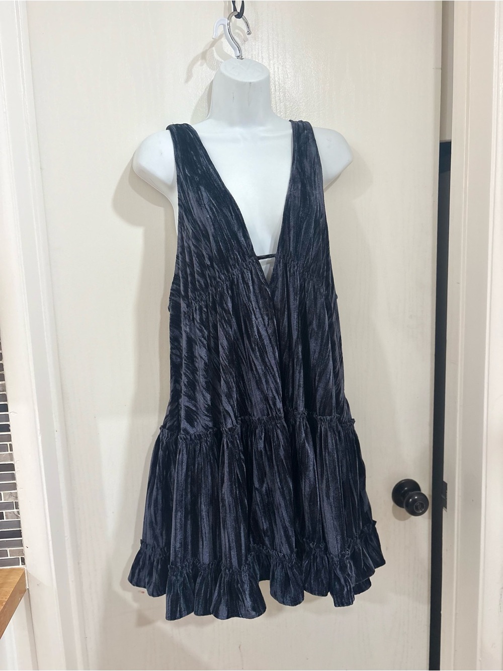 Free People Blue bohemian Plunging Ruffle Tiered Mini Dress